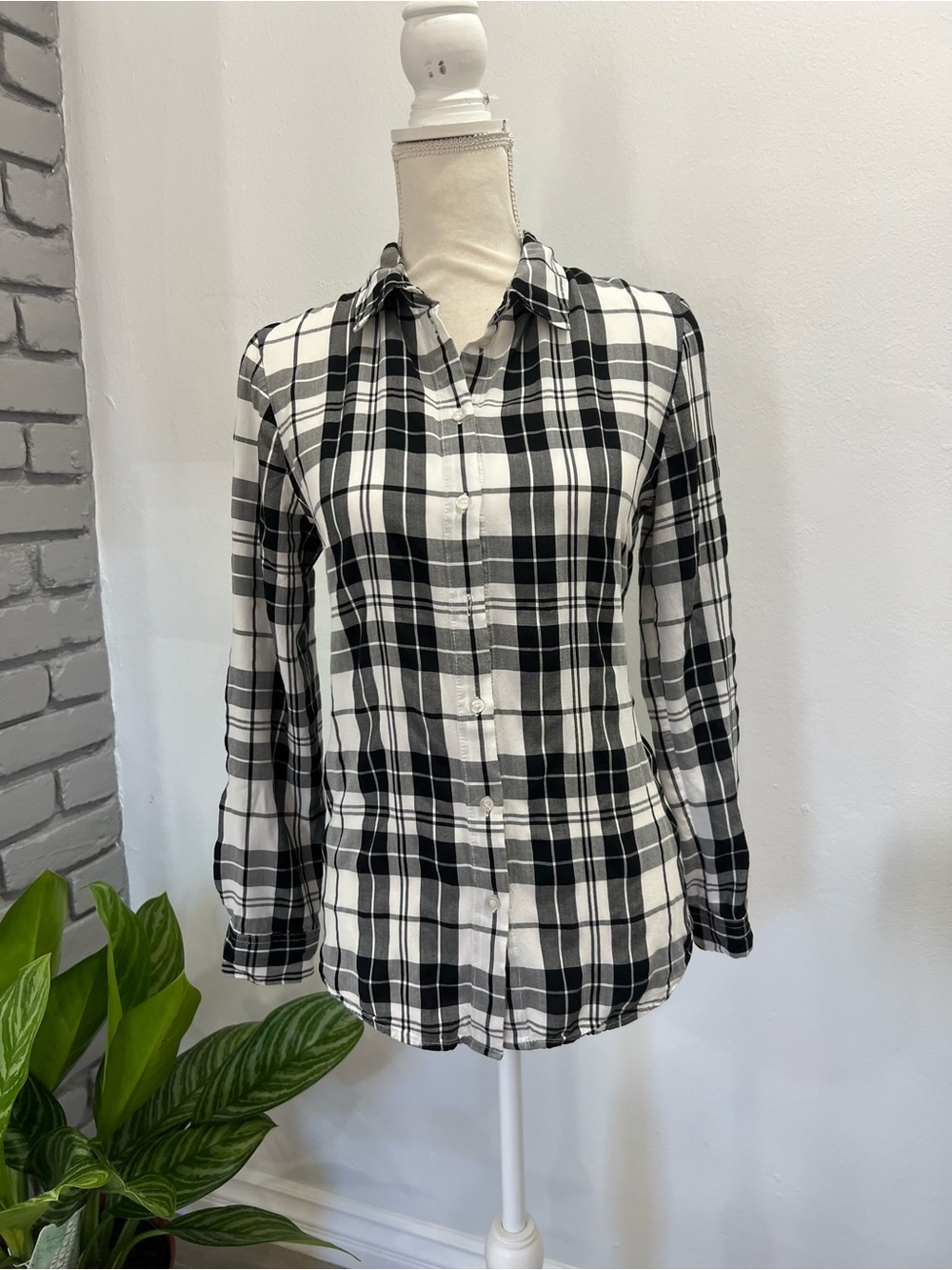 Calvin Klein Black and White Plaid Button-Down Shirt